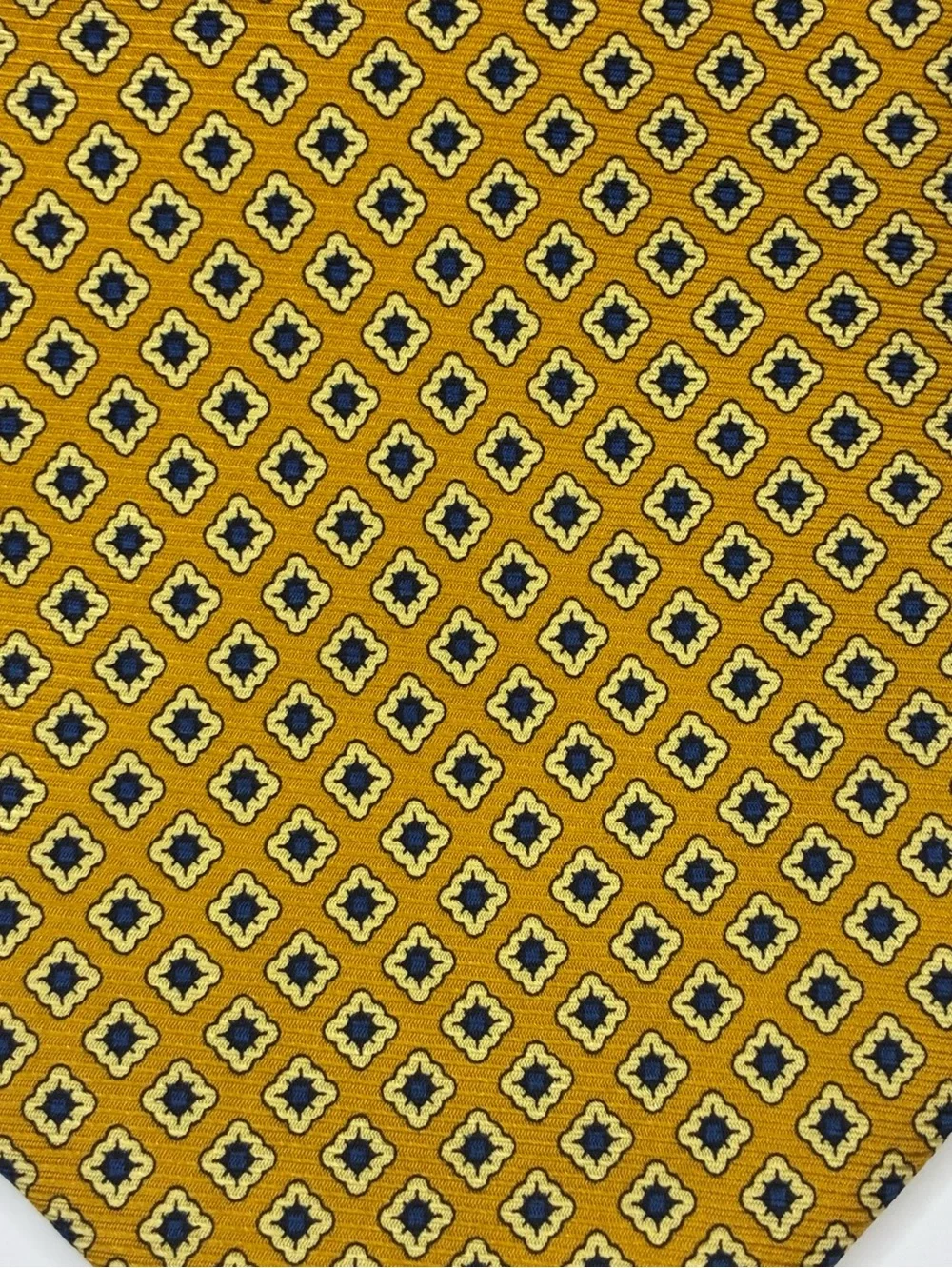 Brooks Brothers Makers Mens Silk Tie Yellow Blue Foulard Geometric Medallion USA